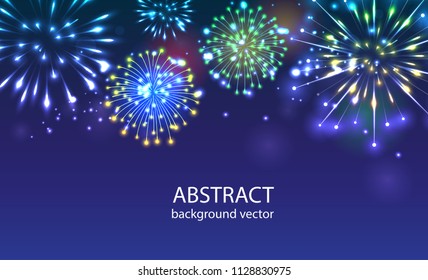  Fireworks on twilight background vector. Firework new year holiday celebration.Vector background can be used in cover design, book design, website background, CD cover, advertising.