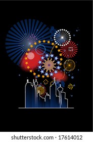 Fireworks Over a City