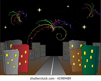 Fireworks over the city