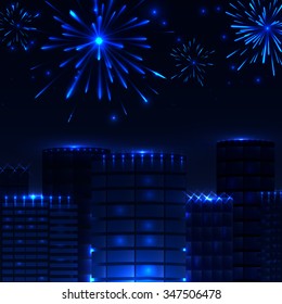 Fireworks over the city, vector