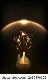 Fireworks over the city. Vector illustration.