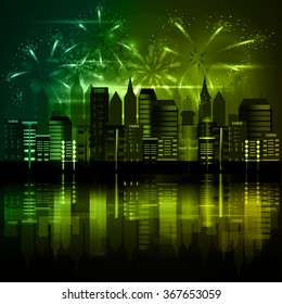 Fireworks over the city. Vector illustration.