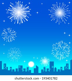 Fireworks over the Night City background