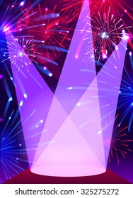Fireworks over Red carpet. Vector illustration