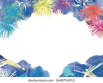 Fireworks painted with watercolors Japanese summer Beautiful frame material