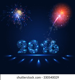  Fireworks party of background - Happy New Year 2016. Vector