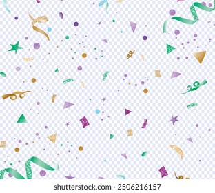 Fireworks and pollen that are often used in promotions and events illustration set. party, diary, decorate, event. Vector drawing. Hand drawn style, Vector confetti png. Multi-colored tinsel, confetti