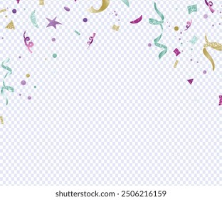 Fireworks and pollen that are often used in promotions and events illustration set. party, diary, decorate, event. Vector drawing. Hand drawn style, Vector confetti png. Multi-colored tinsel, confetti