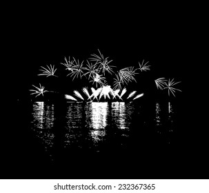 Fireworks with reflection on lake
