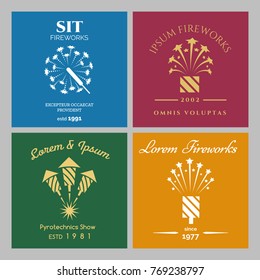 Fireworks retro posters. Vector vintage celebration firework emblems or carnival night flyers