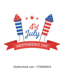 Fireworks with ribbon design, Independence day happy 4th july and usa theme Vector illustration
