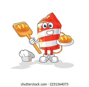 the fireworks rocket baker with bread. cartoon mascot vector