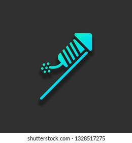 Fireworks rocket. Celebrate icon. Colorful logo concept with soft shadow on dark background. Icon color of azure ocean
