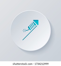 Fireworks rocket. Celebrate icon. Cut circle with gray and blue layers. Paper style