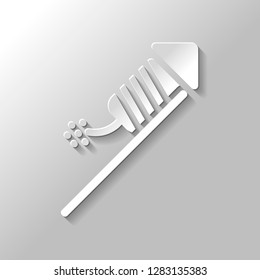 Fireworks rocket. Celebrate icon. Paper style with shadow on gray background