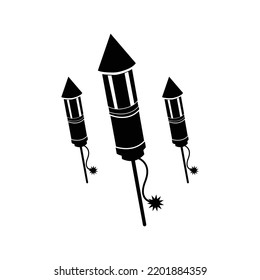 Icono de evento de celebración de cohetes de fuegos artificiales | Ilustración del vector negro |