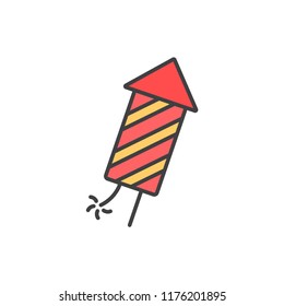 Fireworks rocket colored line icon.