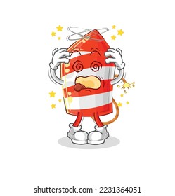 the fireworks rocket dizzy head mascot. cartoon vector