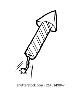 Fireworks rocket doodle icon, vector illustration. Party petard sketch