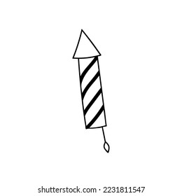 Fireworks rocket doodle illustration in vector. Firework rocket hand drawn illustration. Holiday celebration concept with doodle fireworks rocket in vector.