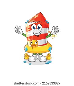 the fireworks rocket with duck buoy cartoon. cartoon mascot vector