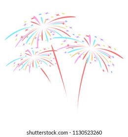 Fireworks rocket explodes in colored stars. Design element on isolated white background. Abstract vector illustration.