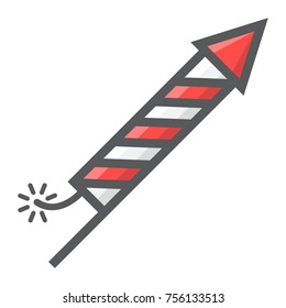 Icono de contorno lleno de cohete Fireworks, Año Nuevo y Navidad, gráficos vectoriales de signo de Navidad, un patrón de línea colorido en un fondo blanco, paso 10.
