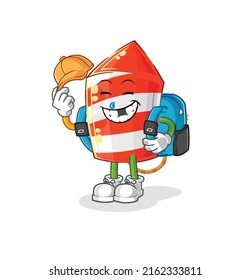the fireworks rocket goes to school vector. cartoon character