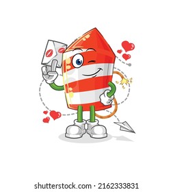 the fireworks rocket hold love letter illustration. character vector