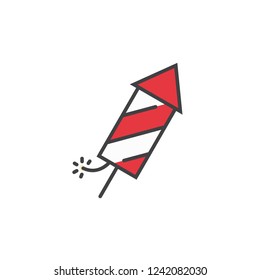 Fireworks rocket icon in flat style isolated on white background. For your design, logo. Vector illustration.