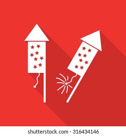 fireworks rocket icon with long shadow.