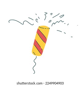 Fireworks rocket launch sketch engraving vector illustration. T-shirt apparel print design. Scratch board imitation