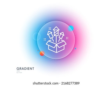 Fireworks rocket line icon. Gradient blur button with glassmorphism. Pyrotechnic salute sign. Carnival celebration lights symbol. Transparent glass design. Fireworks rocket line icon. Vector