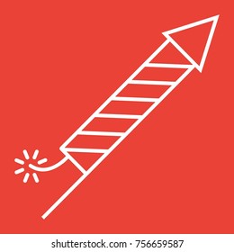 Fireworks rocket line icon, New year and Christmas, xmas sign vector graphics, a linear pattern on a red background, eps 10.