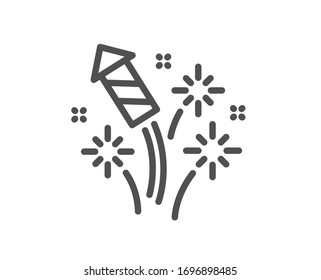 Fireworks rocket line icon. Pyrotechnic salute sign. Carnival celebration lights symbol. Quality design element. Editable stroke. Linear style fireworks rocket icon. Vector