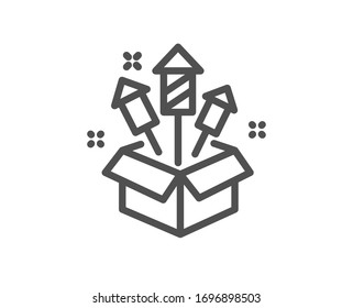 Icono de línea de cohete de fuegos artificiales. Señal de saludo pirotécnico. Símbolo de luces de celebración del carnaval. Elemento de diseño de calidad. Trazo editable. Icono de cohete de fuegos artificiales de estilo lineal. Vector