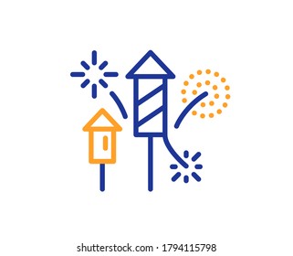 Fireworks rocket line icon. Pyrotechnic salute sign. Carnival celebration lights symbol. Colorful thin line outline concept. Linear style fireworks rocket icon. Editable stroke. Vector