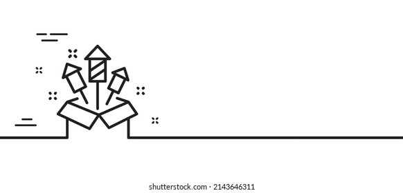 Fireworks rocket line icon. Pyrotechnic salute sign. Carnival celebration lights symbol. Minimal line illustration background. Fireworks rocket line icon pattern banner. Vector