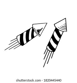 Fireworks rocket outline icon, linear style pictogram isolated on white background. Vector illustration.