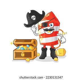 the fireworks rocket pirate with treasure mascot. cartoon vector