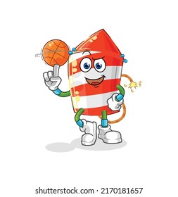 the fireworks rocket playing basket ball mascot. cartoon vector