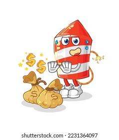 the fireworks rocket refuse money illustration. character vector
