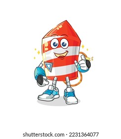 the fireworks rocket robot character. cartoon mascot vector