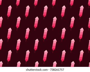 Fireworks rocket seamless pattern. Festive background, shades of red. Vector illustration