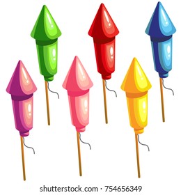 Fireworks Rocket Set of Different Color a Symbol of Holiday. Vector illustration