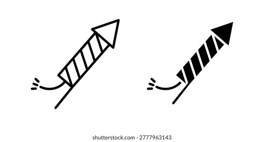 Fireworks rocket sign. Flat and outline icons. Black icons