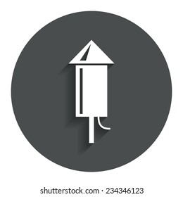 Fireworks rocket sign icon. Explosive pyrotechnic device symbol. Gray flat button with shadow. Modern UI website navigation. Vector