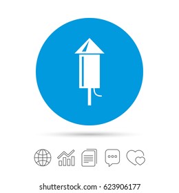 Fireworks rocket sign icon. Explosive pyrotechnic device symbol. Copy files, chat speech bubble and chart web icons. Vector