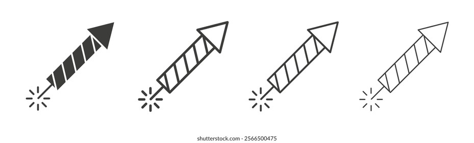 Fireworks rocket signs flat and linear vector illustration on white background.