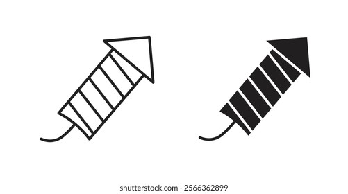 Fireworks rocket signs in line stroke and flat versions